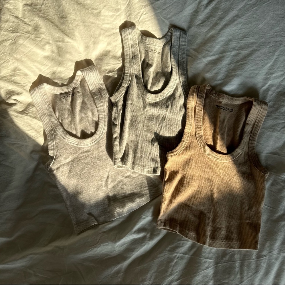 Abercrombie & Fitch Ribbed Tank Tops in Cream, Gray, and Tan
